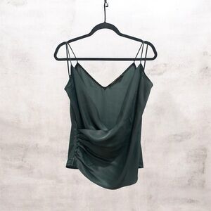 Zara Dark Green Satin Tank Blouse Top Size L